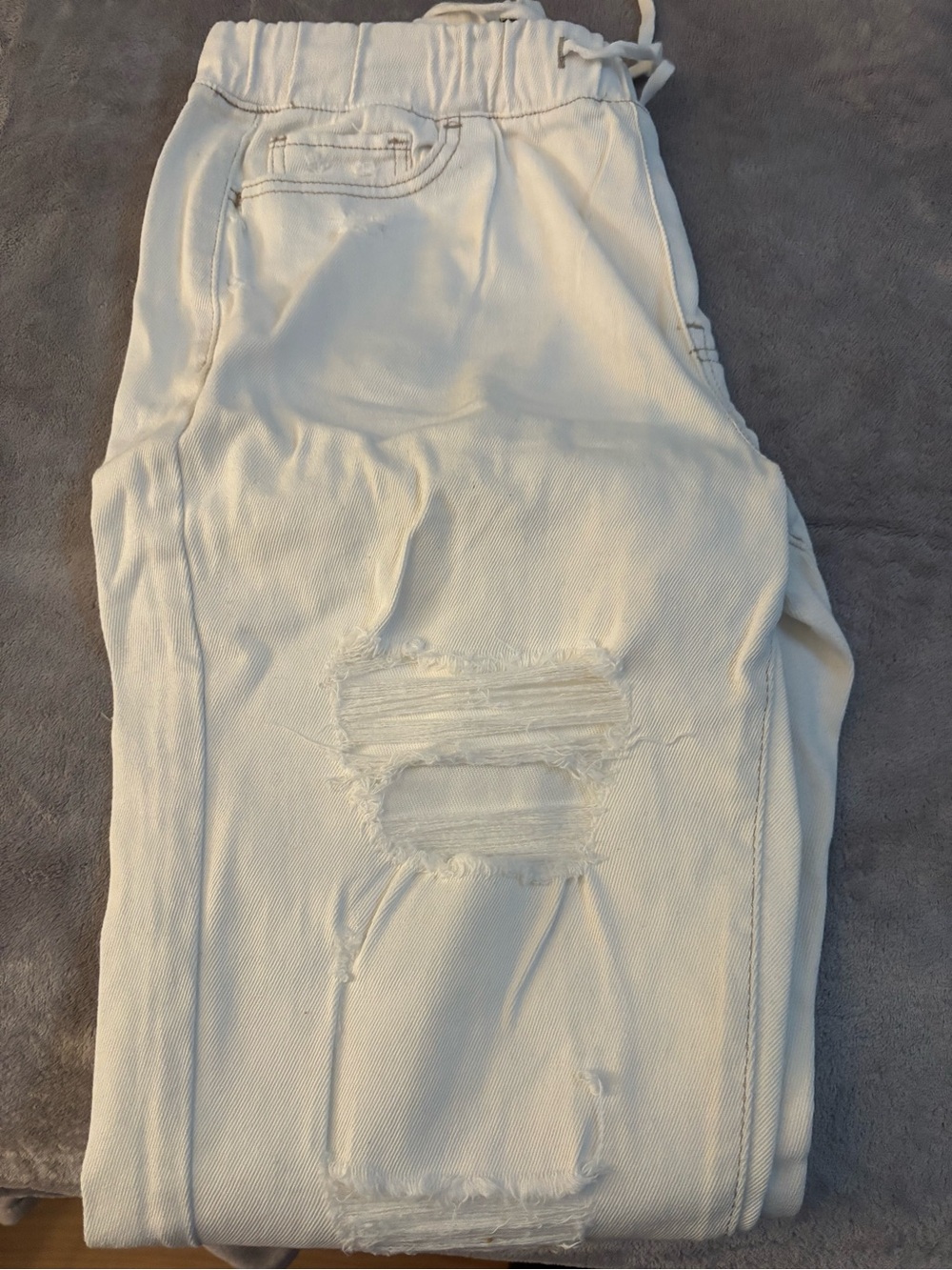 White Distressed Denim Joggers